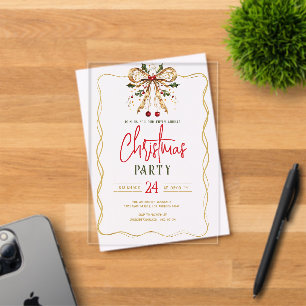 Geschmückte Weihnachts-Schleife Gold Rahmen Party- Acryleinladungen