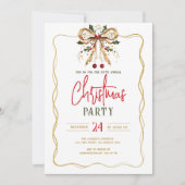 Geschmückte Weihnachts-Schleife Goldrahmen Party-E Einladung (Vorderseite)