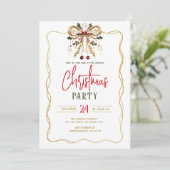 Geschmückte Weihnachts-Schleife Goldrahmen Party-E Einladung (Stehend Vorderseite)