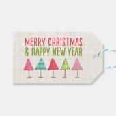 Geschmückte Weihnachtsbäume, rosa rote grüne Leine Geschenkanhänger (Vorderseite (Horizontal))