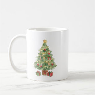 Geschmückter Weihnachtsbaum mit Geschenken für das Kaffeetasse