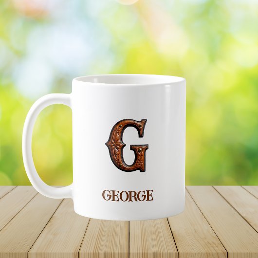 Geschmücktes westliches Lederinitial-Monogramm G Kaffeetasse