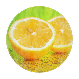 geschnitten Zitronen und Wassertropfen Schneidplat Schneidebrett