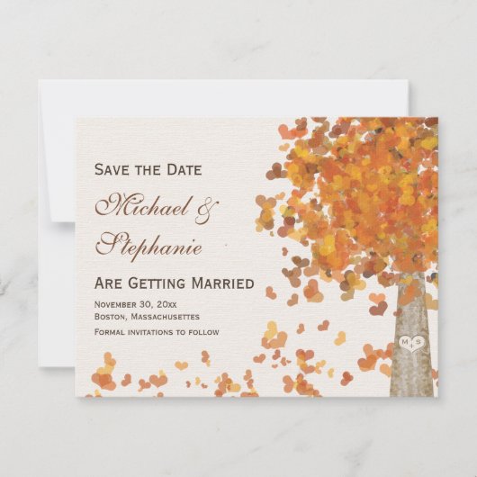 Geschnitzte Anfangsbuchstaben Baum Herbst Save-the Save The Date (Vorderseite)