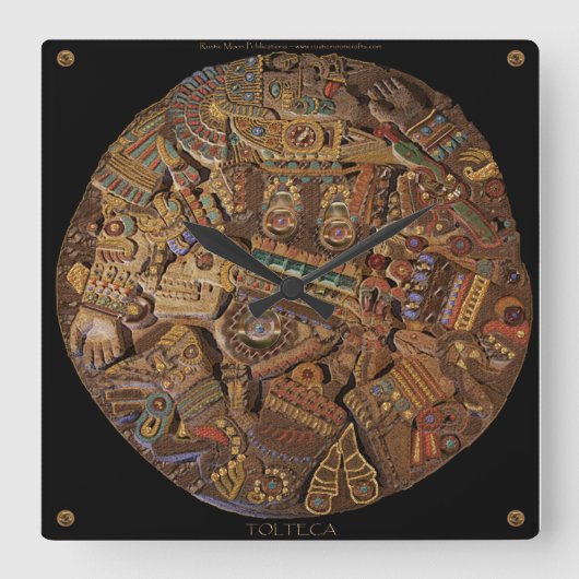 Geschnitzte aztekische mexikanische quadratische wanduhr (Vorderseite)