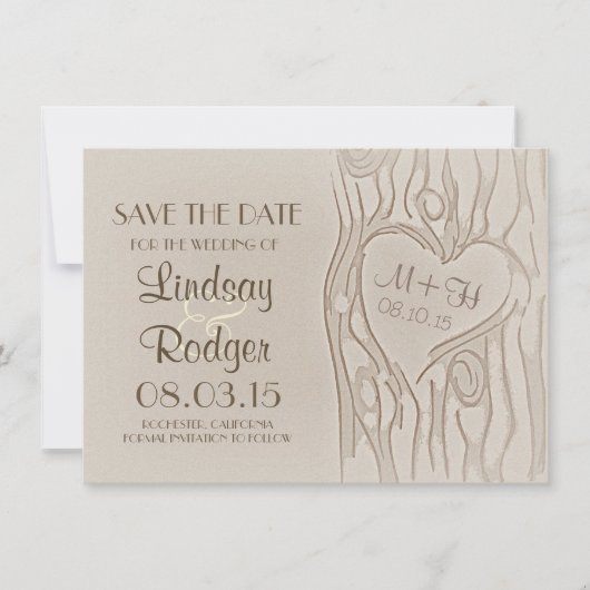 geschnitzte Baum-Rustical-Save-the-Date-Karten Save The Date (Vorderseite)