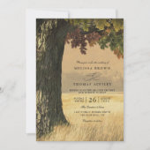 Geschnitzte Eiche Rustikale QR Code Hochzeit Einladung (Vorderseite)