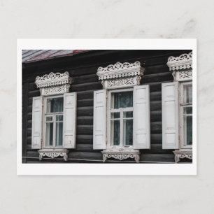 Geschnitzte Fensterrahmen Alte Blockhütte Architek Postkarte