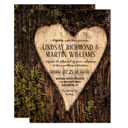 Geschnitzte Herz Land Rustikale Baum Hochzeit Einladung Zazzle De