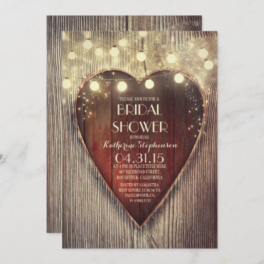 geschnitzte Herzklingelleuchten aus Holz, Brautpar Einladung (Vorne/Hinten)