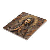 Geschnitzte Hingabe Holz-Maria Fliese (Seite)
