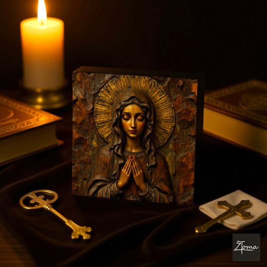 Geschnitzte Hingabe Holz-Maria Fliese
