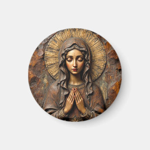 Geschnitzte Hingabe Holz-Maria Magnet