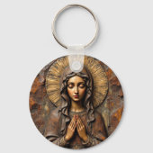 Geschnitzte Hingabe Holz-Maria Schlüsselanhänger (Rückseite)
