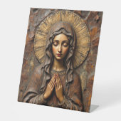 Geschnitzte Hingabe Holz-Maria Sockelschild (Vorderseite)