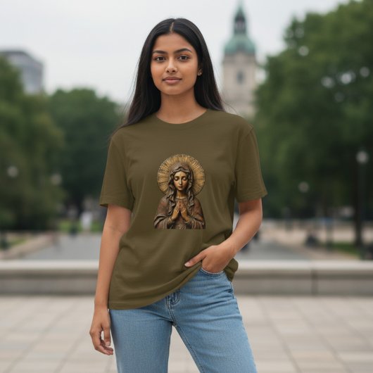 Geschnitzte Hingabe Holz-Maria T-Shirt