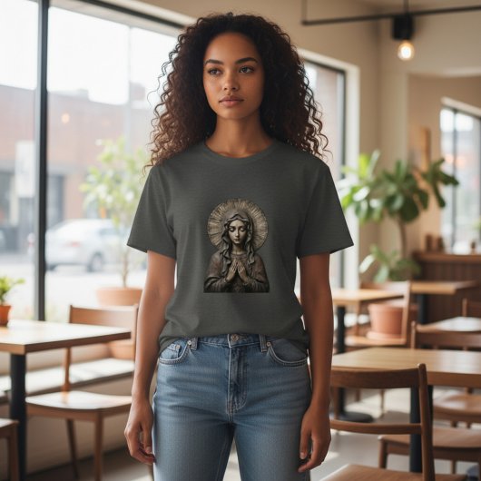 Geschnitzte Hingabe Holz-Maria T-Shirt