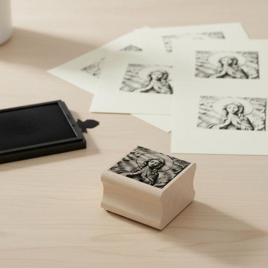 Geschnitzte Hingabe Holzmadonna Gummistempel