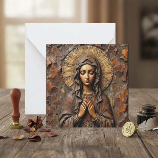 Geschnitzte Hingabe Holzmadonna Mitteilungskarte