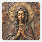 Geschnitzte Hingabe Holzmadonna Quadratischer Aufkleber (Vorderseite)