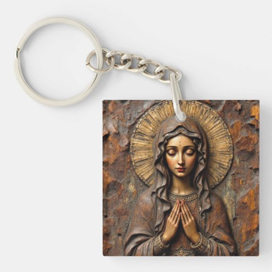 Geschnitzte Hingabe Holzmadonna Schlüsselanhänger (Vorderseite)