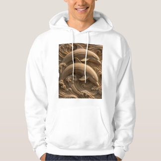 Geschnitzte hölzerne Delfine Ozeanwellen Grafik Hoodie