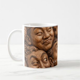 Geschnitzte Holzgesichter Vintage Boho Muster Kaffeetasse