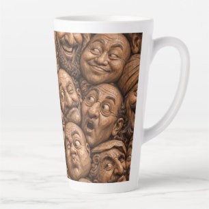 Geschnitzte Holzgesichter Vintage Boho Muster Milchtasse