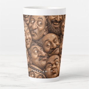 Geschnitzte Holzgesichter Vintage Boho Muster Milchtasse