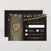 Geschnitzte Initialen-alte Eichen-Baum-Hochzeit RSVP Karte (Vorne/Hinten)