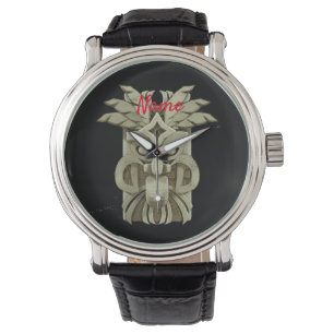 Geschnitzte Tiki-Skulptur Donner Armbanduhr