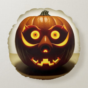 Geschnitzter Halloween-Kürbis Rundes Kissen