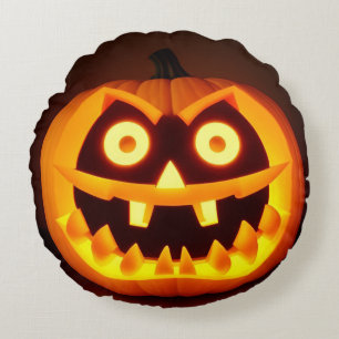 Geschnitzter Halloween-Kürbis Rundes Kissen