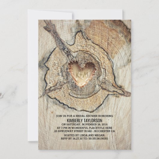 Geschnitztes hölzernes Herz-rustikales Einladung (Vorderseite)