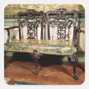 Geschnitztes Sofa, mit dem Tapisseriesitz, ähnlic Quadratischer Aufkleber