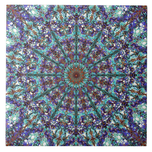 Geschnürtes Muster Boho Türkises Mandala Fliese (Vorderseite)