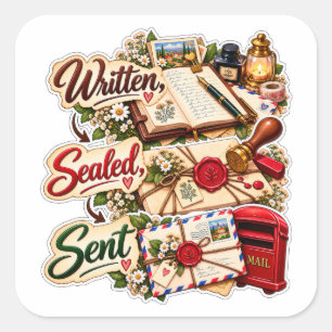 Geschrieben, Gesiegelt, Gesendet – Vintage-Briefes Quadratischer Aufkleber
