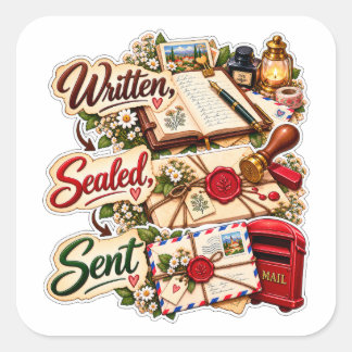 Geschrieben, Gesiegelt, Gesendet – Vintage-Briefes Quadratischer Aufkleber