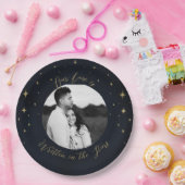 Geschrieben im Stars Gold & Blue Celestial Foto Pappteller (Party)