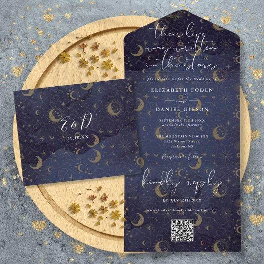 Geschrieben in den Sternen Celestial QR Code Hochz All In One Einladung
