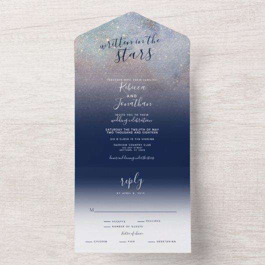 Geschrieben in der Funkelnd Hochzeit der Sternenfl All In One Einladung (Innen Boden)