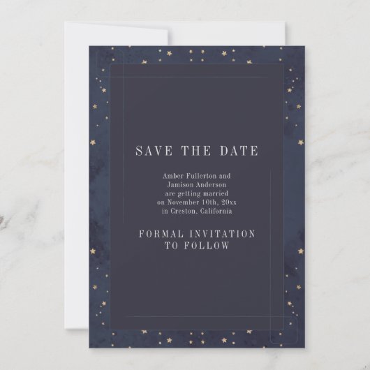 Geschrieben in der Stars Celestial Moody Wedding Save The Date (Rückseite)