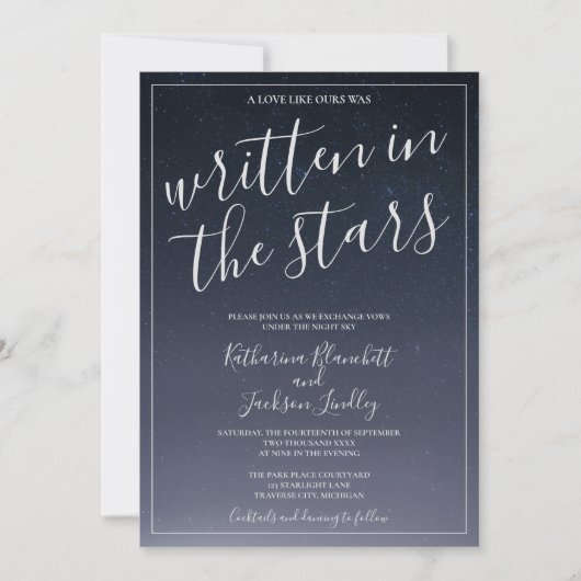 Geschrieben in der Sternennachtssonne Hochzeit Einladung (Vorderseite)