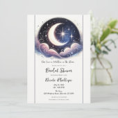 Geschrieben in Stars Watercolor Moon Brautparty Einladung (Stehend Vorderseite)