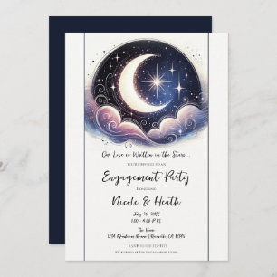 Geschrieben in Stars Watercolor Moon Engagement Pa Einladung