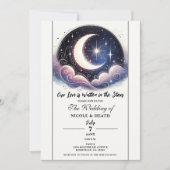 Geschrieben in Stars Watercolor Moon Wedding Einladung (Vorderseite)