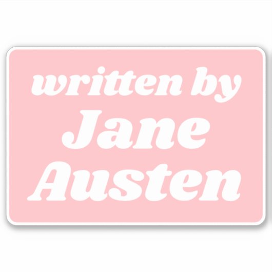 Geschrieben von Jane Austen Niedlich Pastel Pink W Aufkleber (Vorderseite)