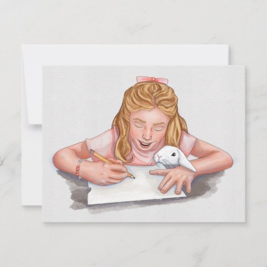 Geschriebene Mädchen mit Hauskaninchen, die Papier (Vorderseite)