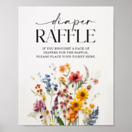 Geschriebene Wildblumen Babydusche Windeln Raffle- Poster