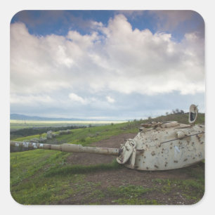 Geschützturm eines israelischen Panzers zeigt auf  Quadratischer Aufkleber